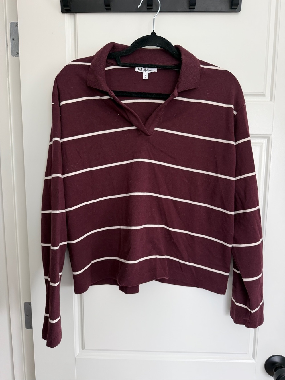 Reitmans 100% Cotton Maroon Striped Collared Rugby Shirt